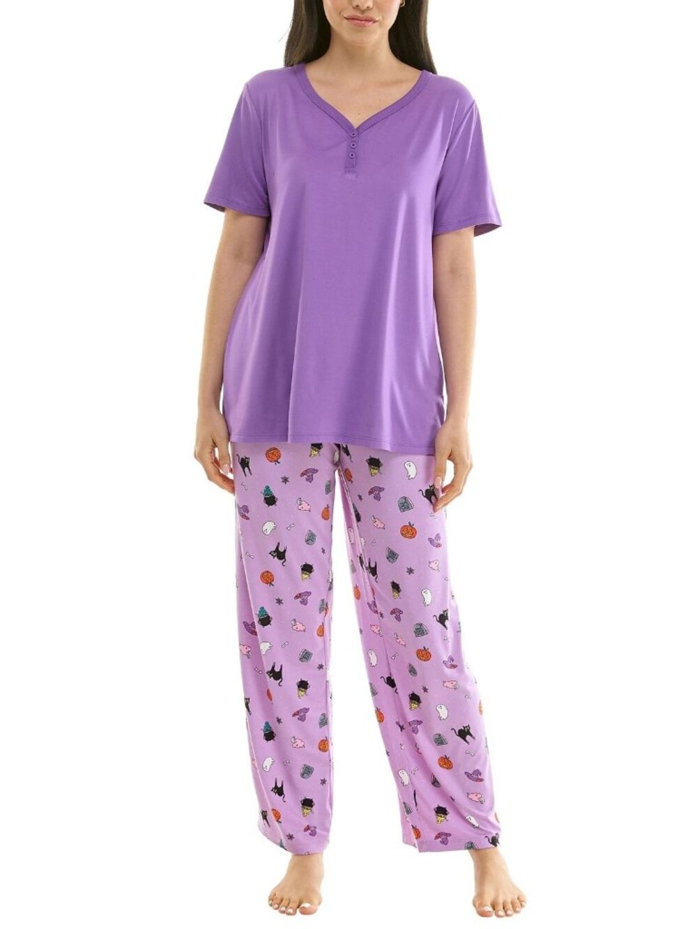 NEW Jaclyn New York 3 Pc Halloween Pajamas NWT M Purple Top Pants Shorts